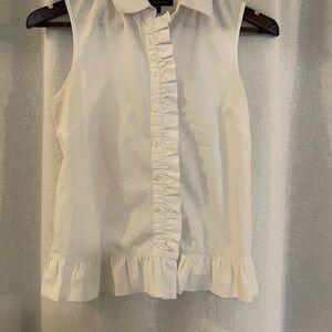 Brooks Brothers Women’s Sleeveless Ruffle Hem Button Uo Top - White
